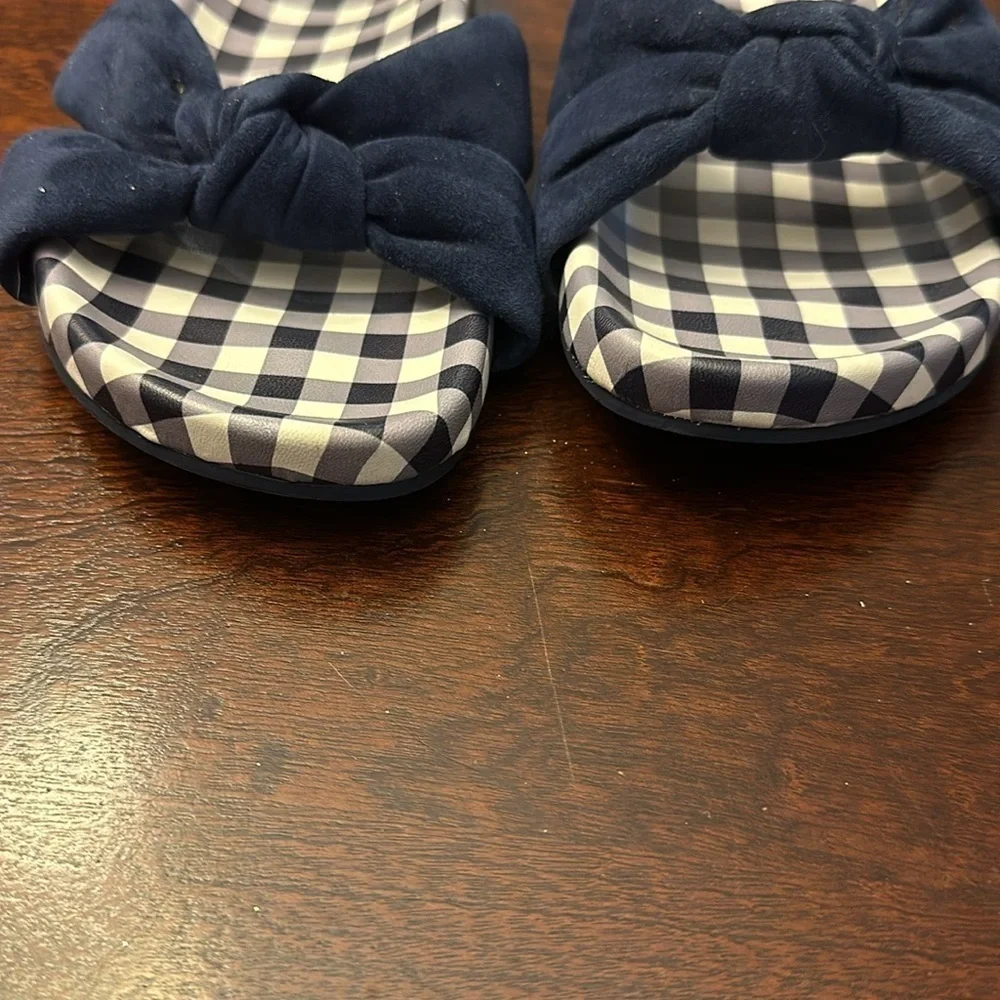 DRAPER JAMES STELLA SLIDES WOMENS SZ 7.5 NAVY & WHITE PLAID GINGHAM SANDAL - Picture 10 of 10